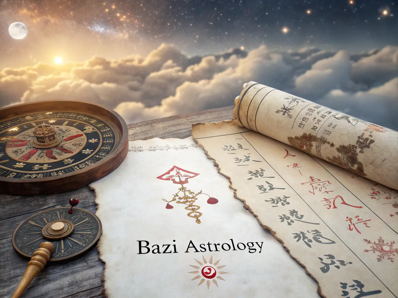 A mystical image representing Qimen Dunjia, with symbols of stars and cosmic alignment, suggesting strategic planning and seizing opportune moments.